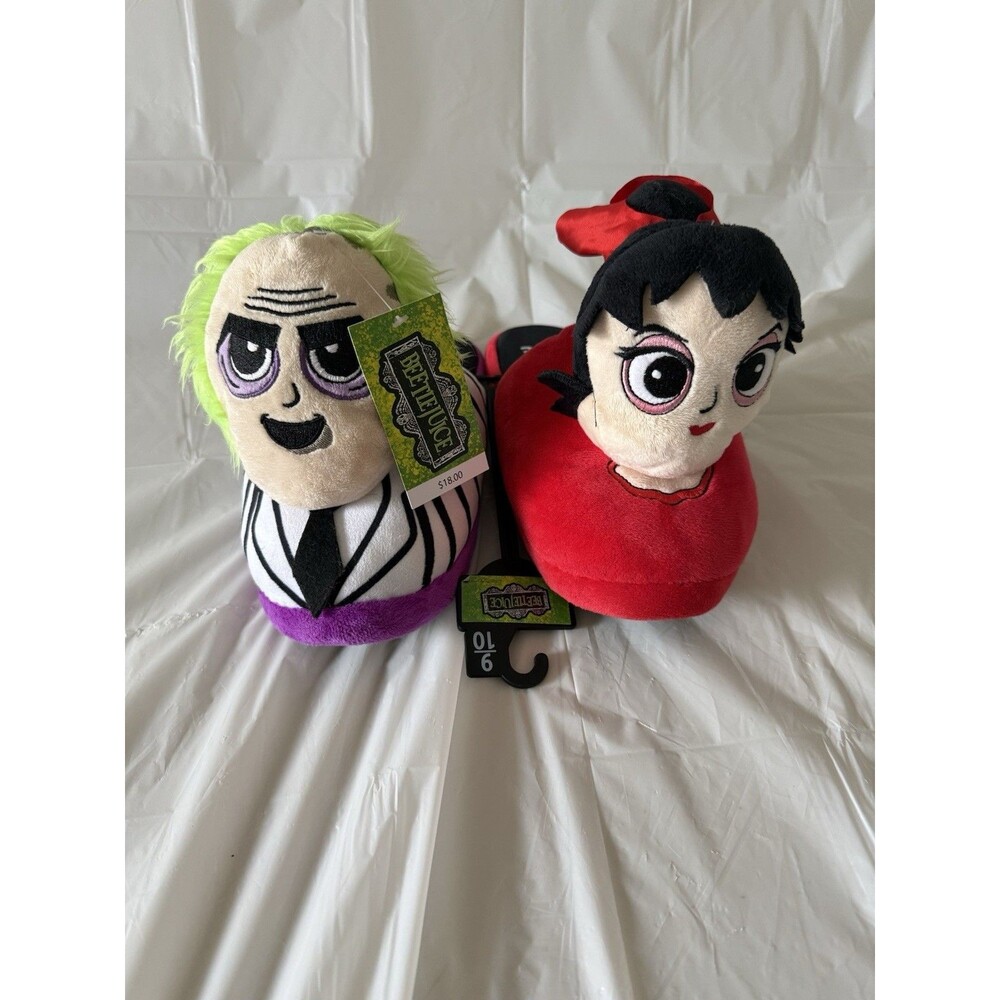 Ground Up Beetlejuice Lydia Plush Slippers Kid’s Size 9/10 NWT Halloween Movie